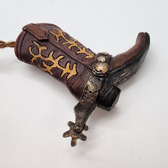 Cowboy Boot Christmas Ornament Brown Spur 3.5" Resin Western Cowgirl Rustic - Picture 7 of 10